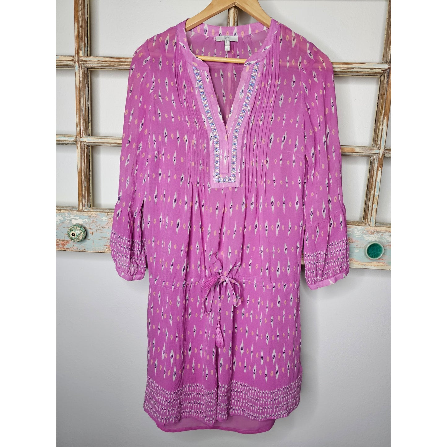 Joie Suerte Printed Silk Drawstring Waist Dress W/ Slip Size Small