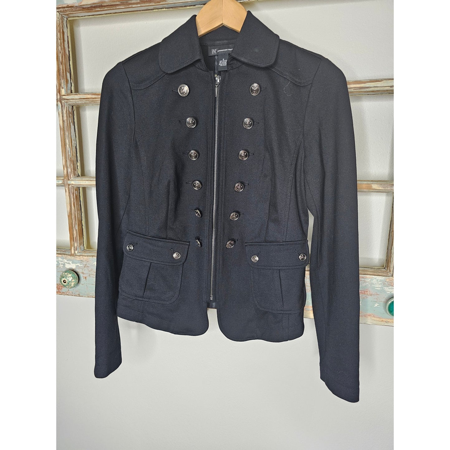 INC International Concepts Black Zip Front Military Jackets Size Small
