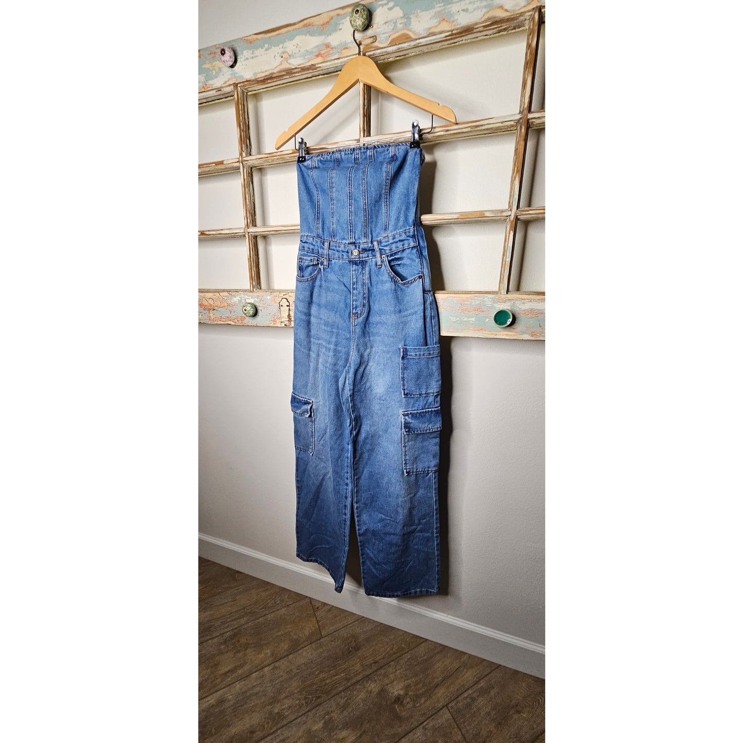 NWT Denim Strapless Bustier Jumper Cargo Style Pants Size XXS