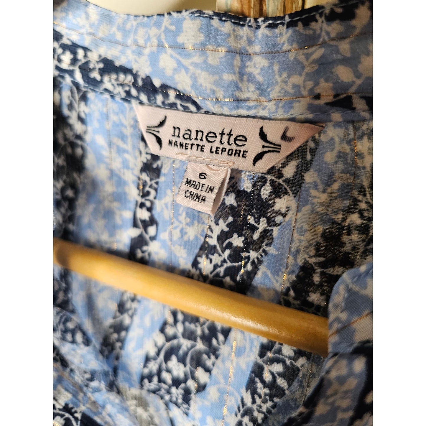 Nanette Lepore Blue Metallic Floral Sleeveless Shear Dress Size 6