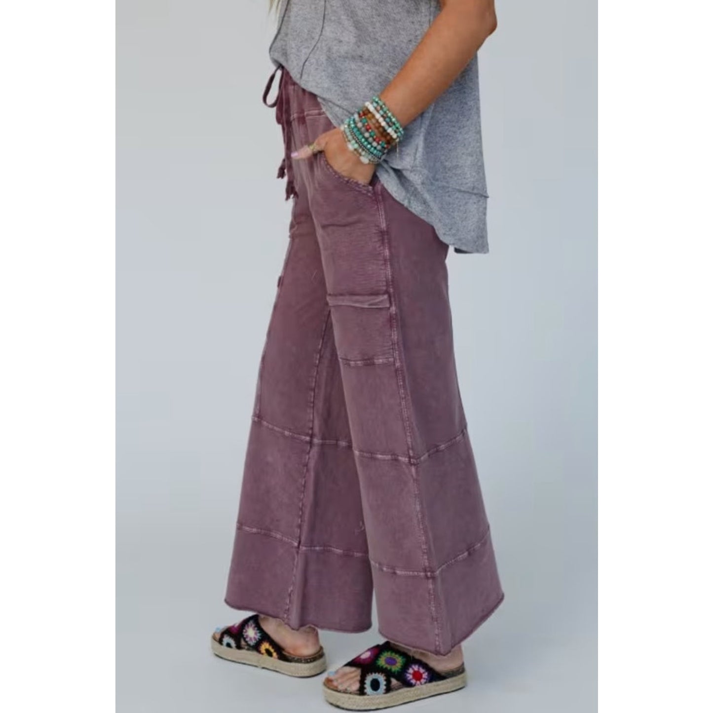NWT Easel Wide Leg Full Length Mineral Washed Pants Ladies Small