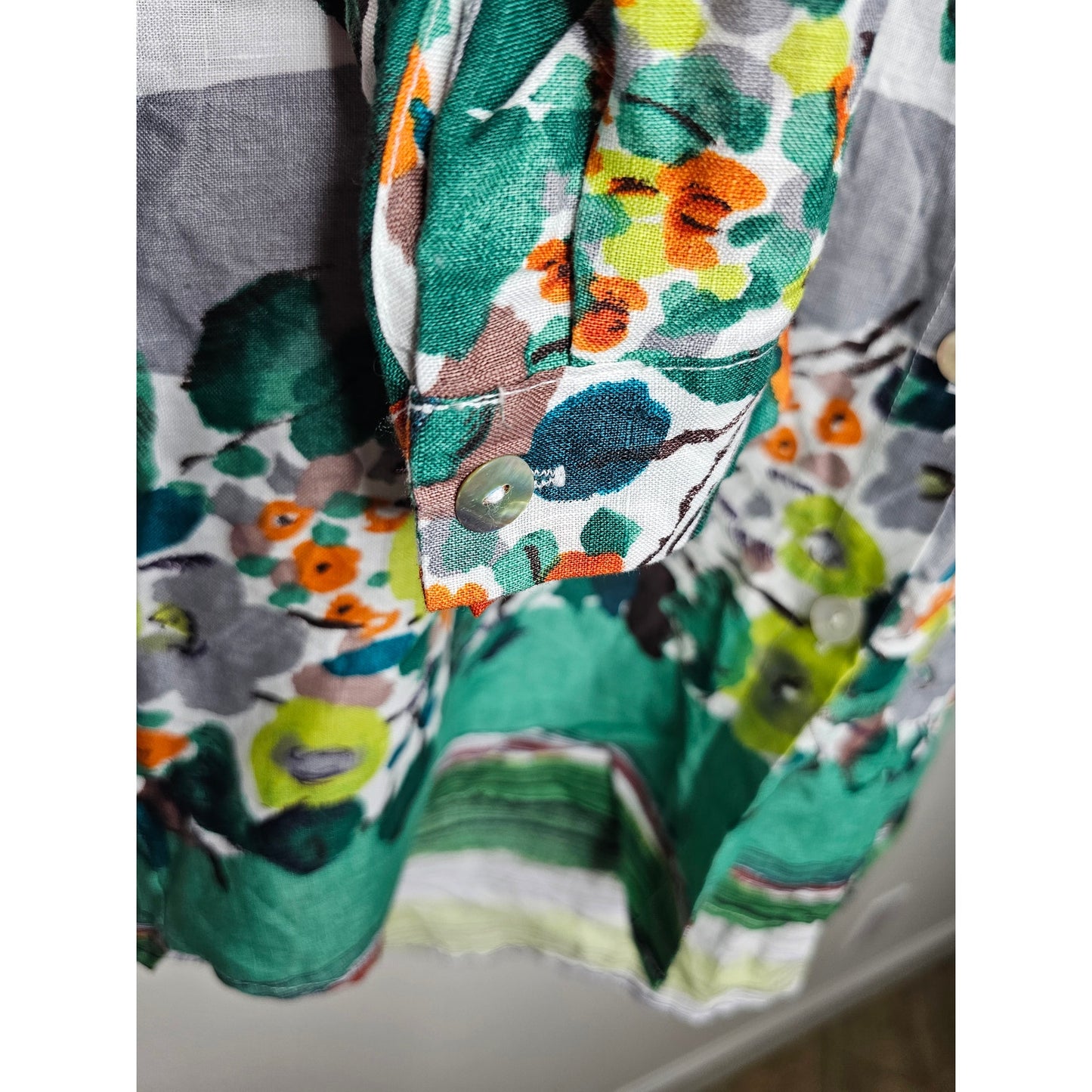 Linen Peck & Peck Fall Floral Tunic Long Sleeve Button Up Ladies size Small