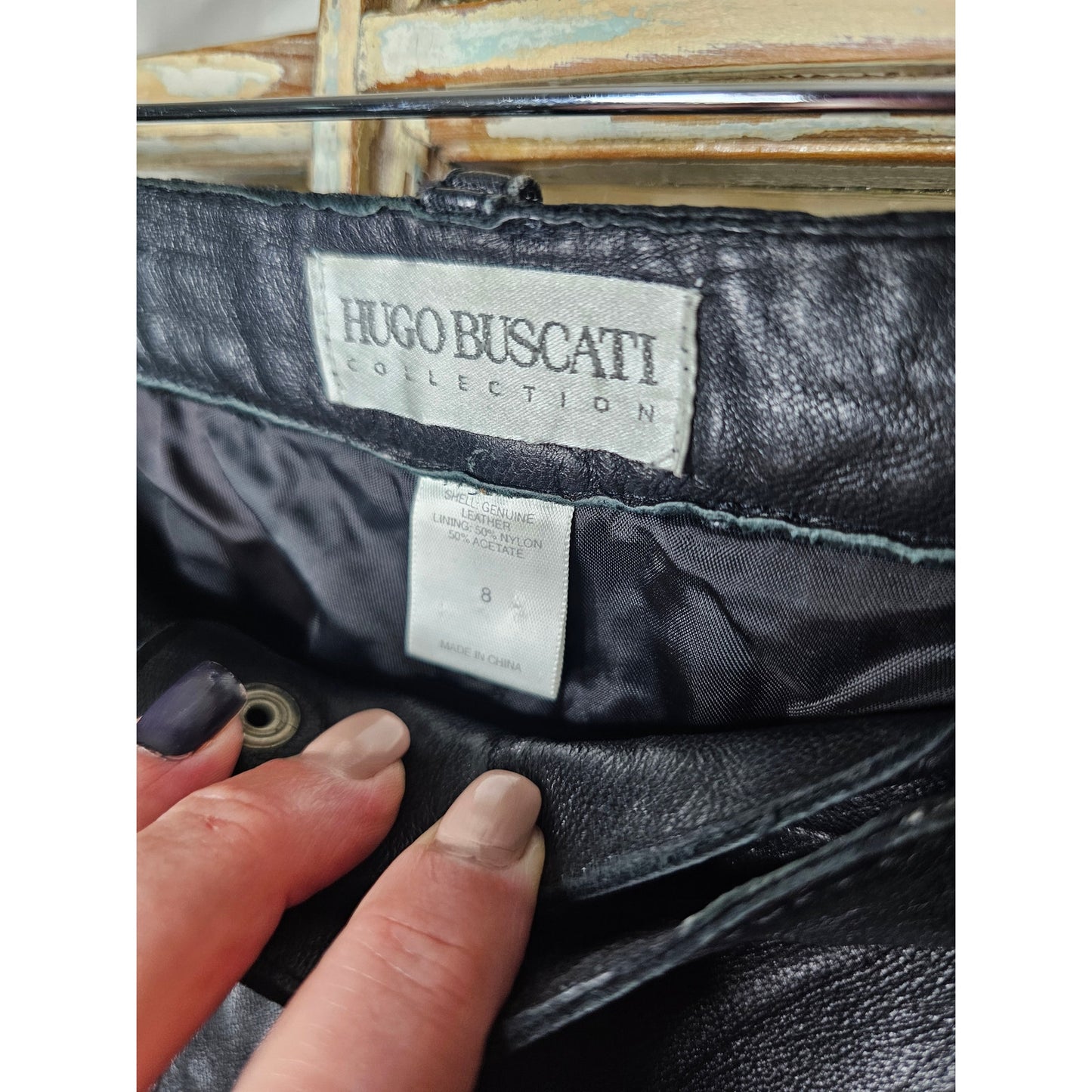 Hugo Buscati Black Leather Straight Leg Pants Motorcycle, riding, biker chic Size 8