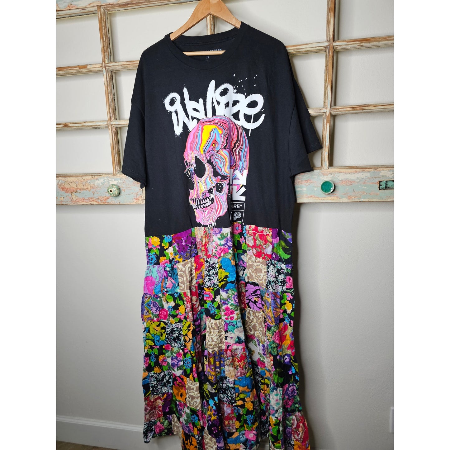 ONE OF A KIND T-Shirt BOHO flowy Patchwork Dress Ladies size 2X