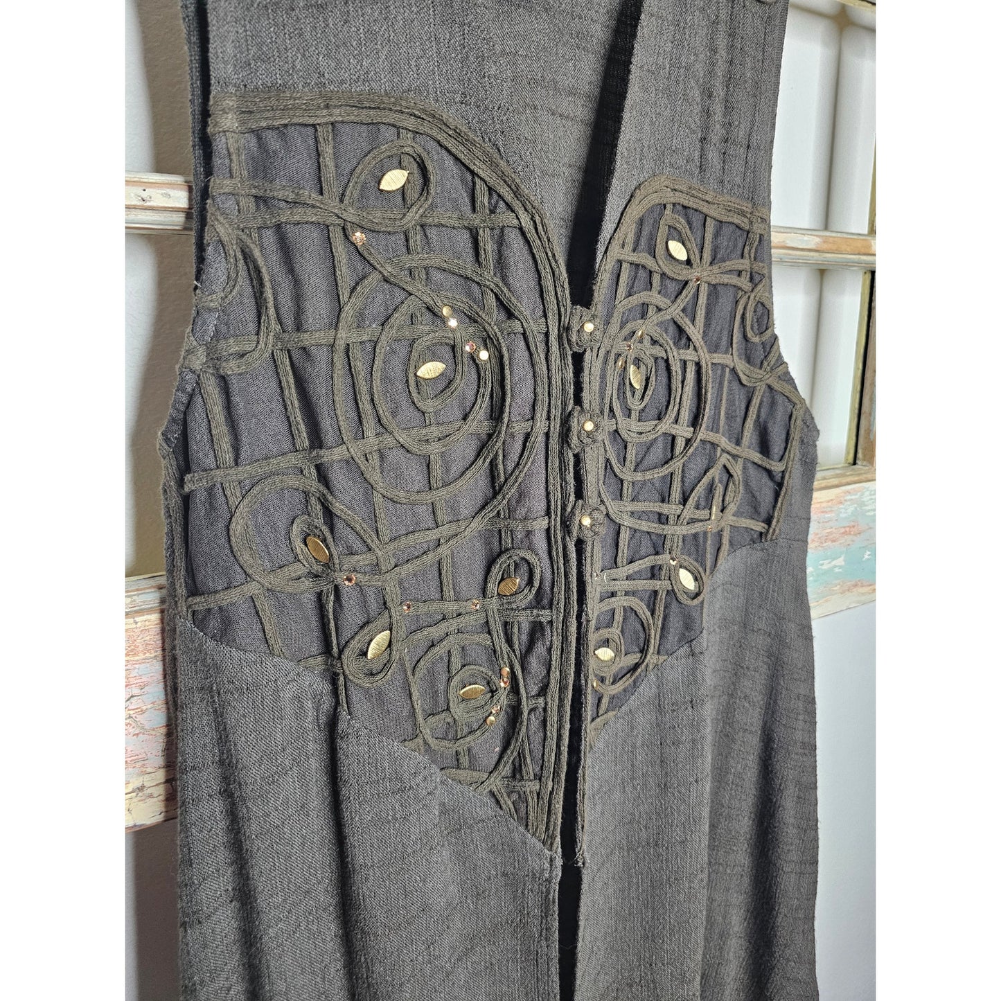 Vintage Cache Boho Army Green Vest W/ Gold Accents Size 10 / Medium