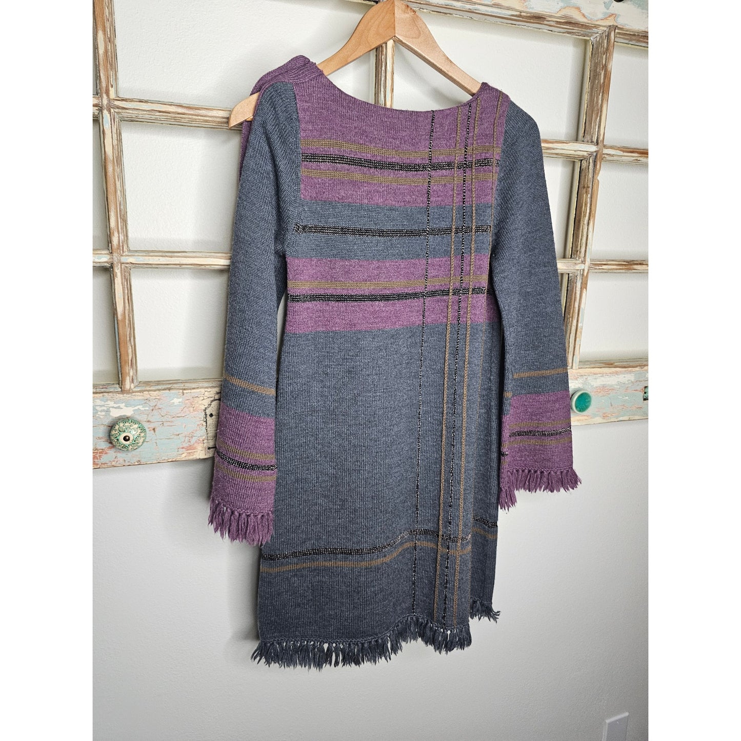 Nanette Lepore Wool Sweater Dress W/ Bell Sleeves Fringe Ladies Size Small