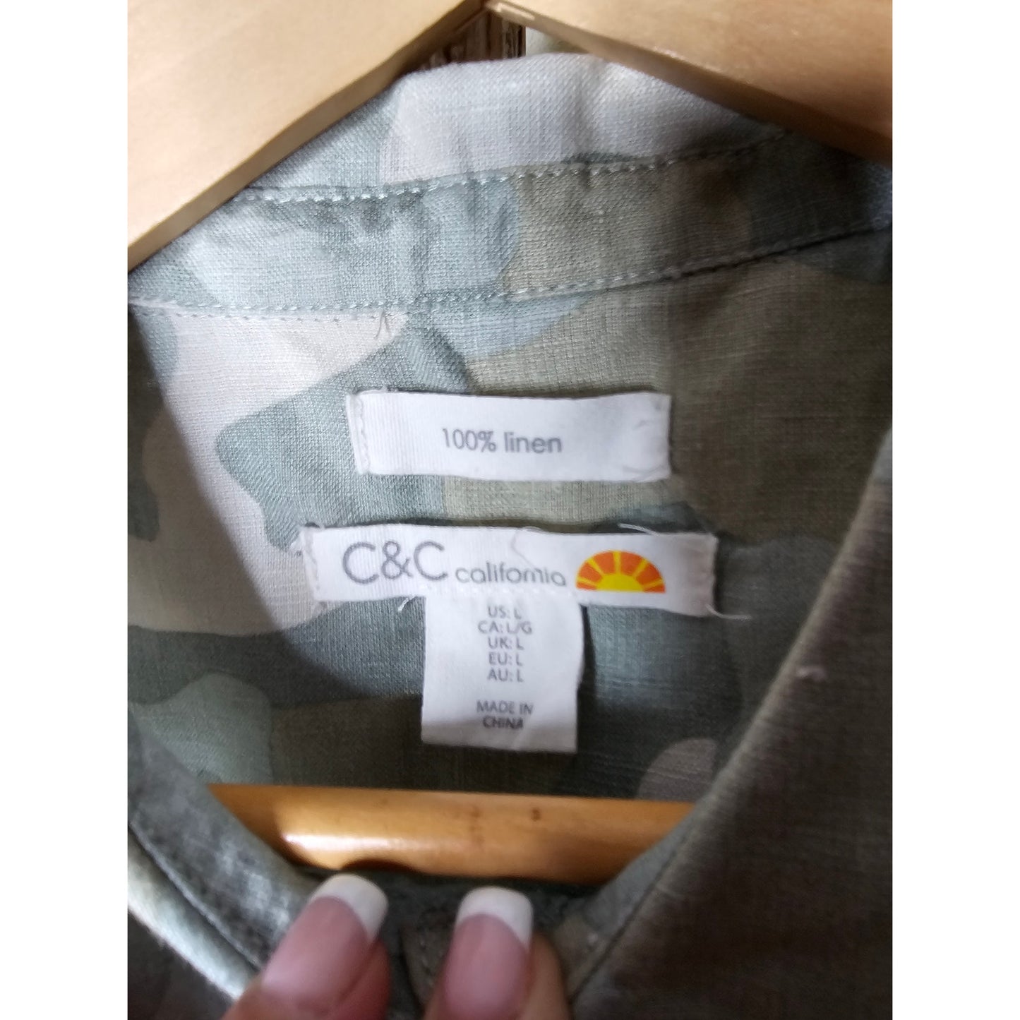Linen Camouflage Button Up Dress By C&C California Ladies size Large