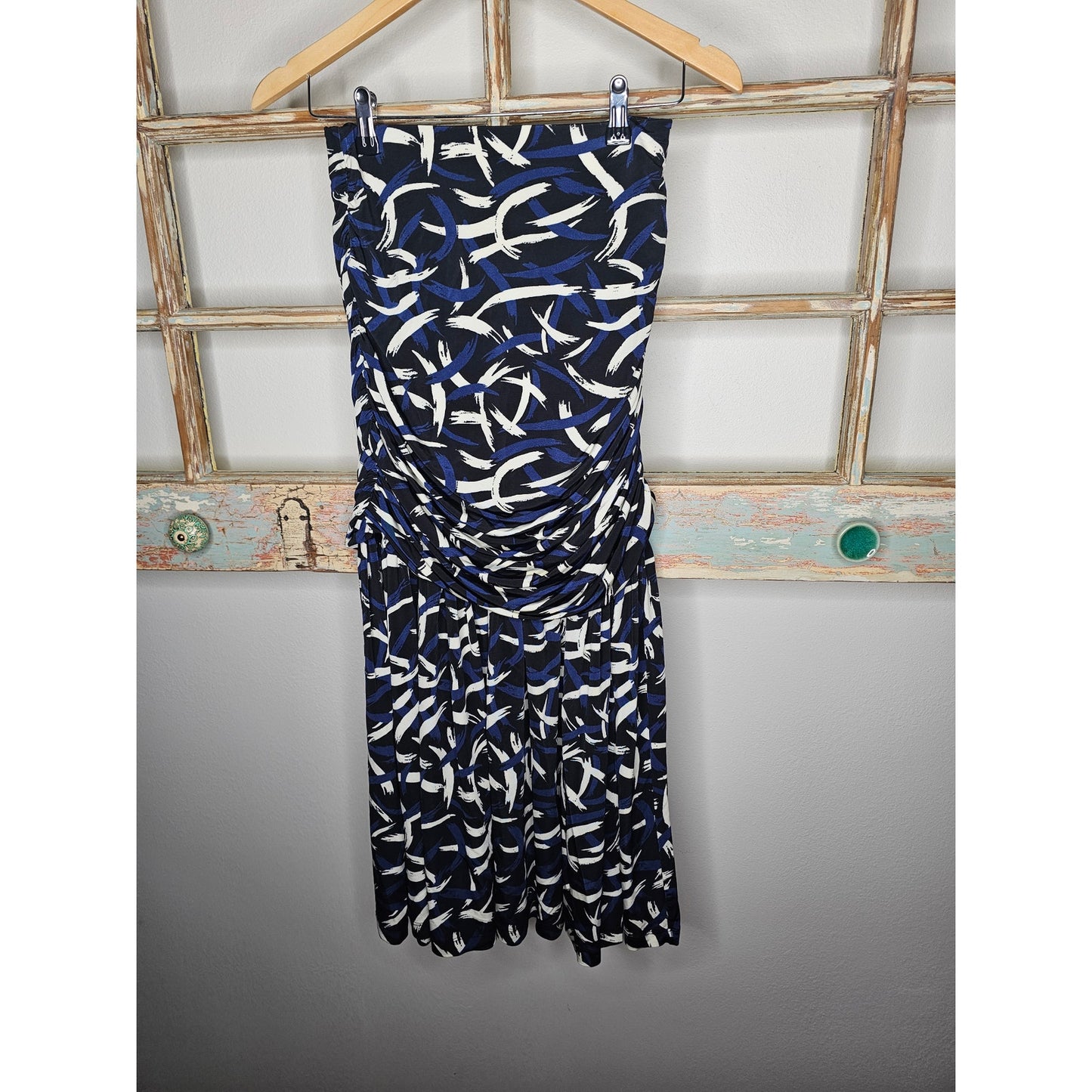 NWT Missoni Collection Black/Blue/White Strapless tube Knit Ruched Dress Size Medium