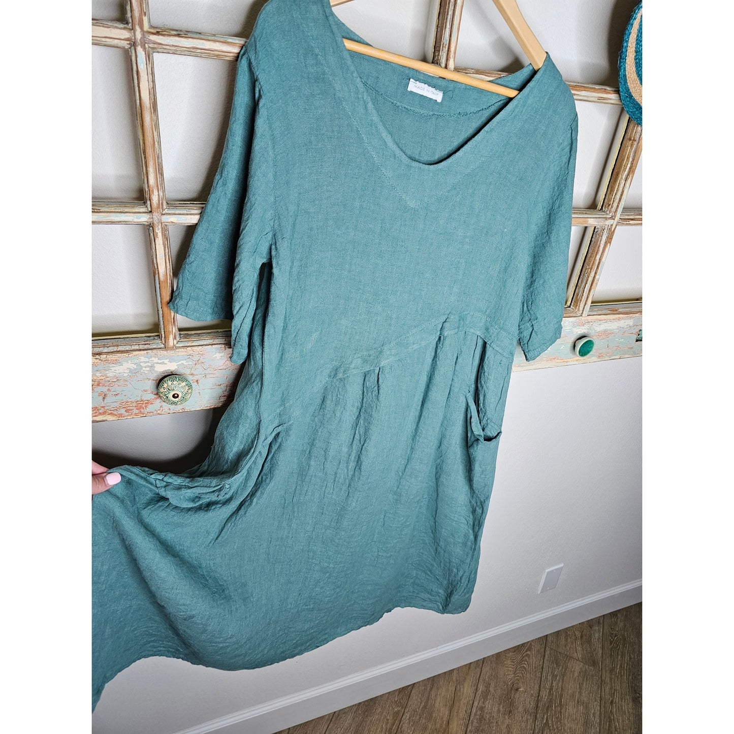 Linen Italian Made Blue/Green Dress Ladies Size Medium