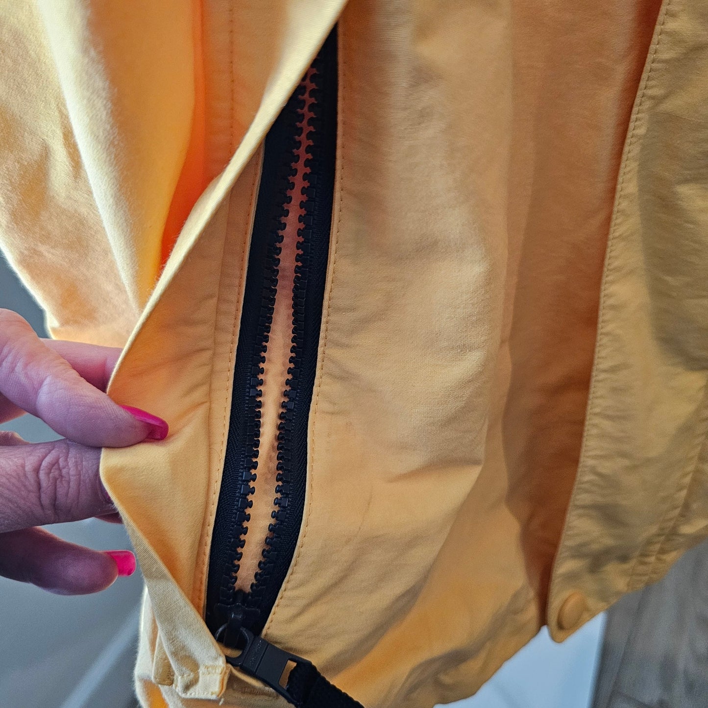 Vintage Nautica Gold/Blue Zip Up Wind Breaker Hidden Hood Mens Size XL
