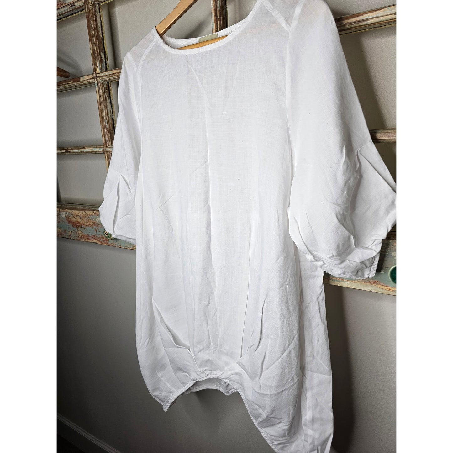 YEA White Linen Lagenlook Dress with 1/2 Sleeves Size Small/Medium