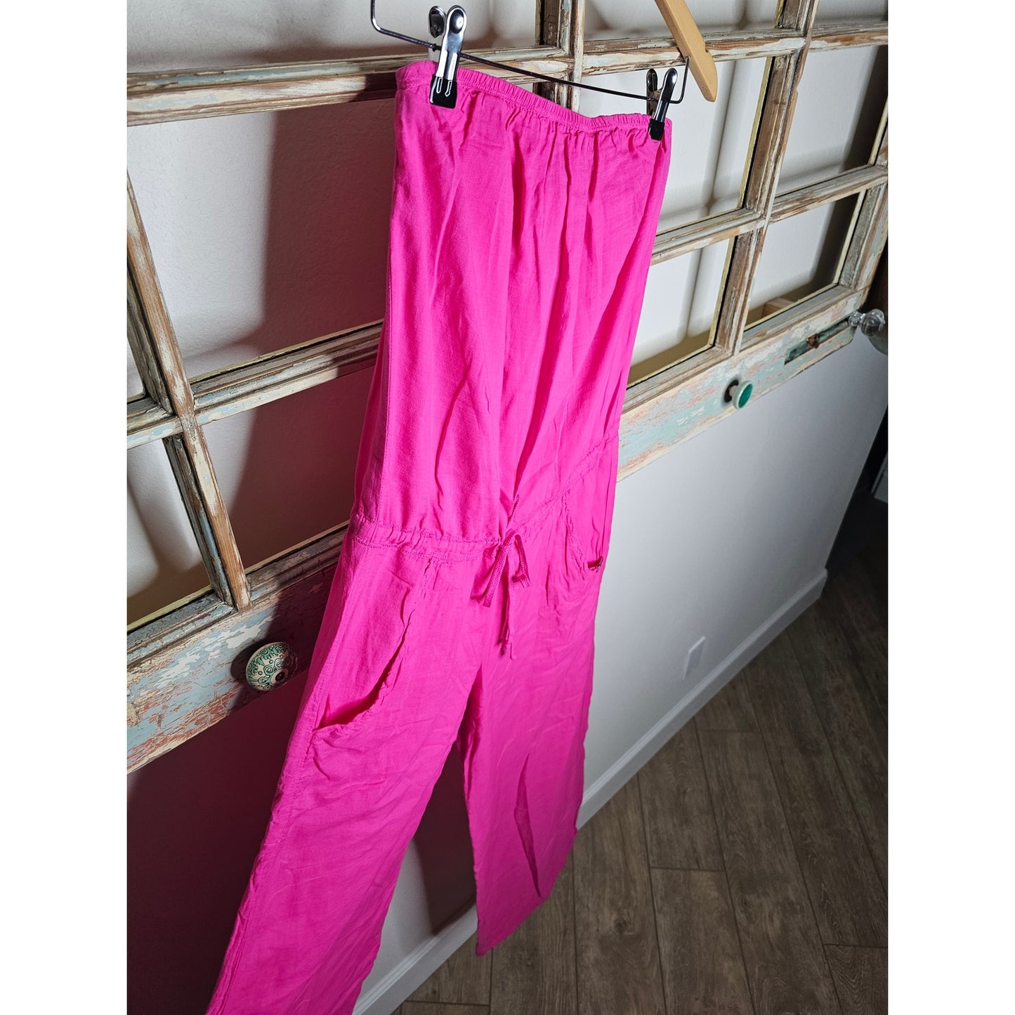 Hot Pink Strapless Drawstring Wide Leg Jumpsuit Ladies size XS