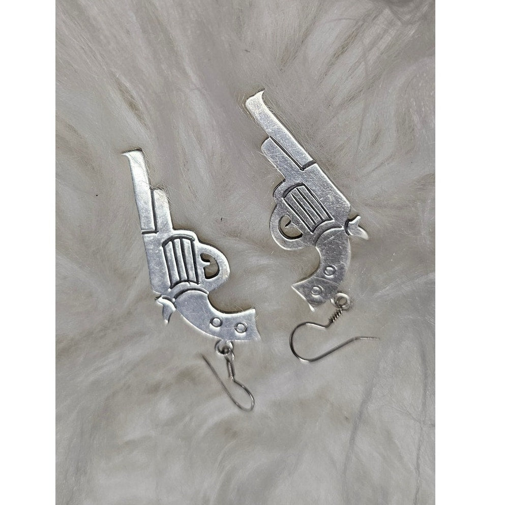 Mexico 925 large Silver Revolver Earrings with Shepherd Hook back 2" X 1"