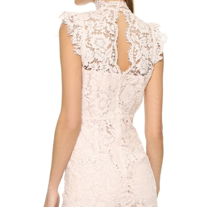 Eyelash Lace Mini Dress W Keyhole Back in Peach By Aijek Ladies 3 / size 10