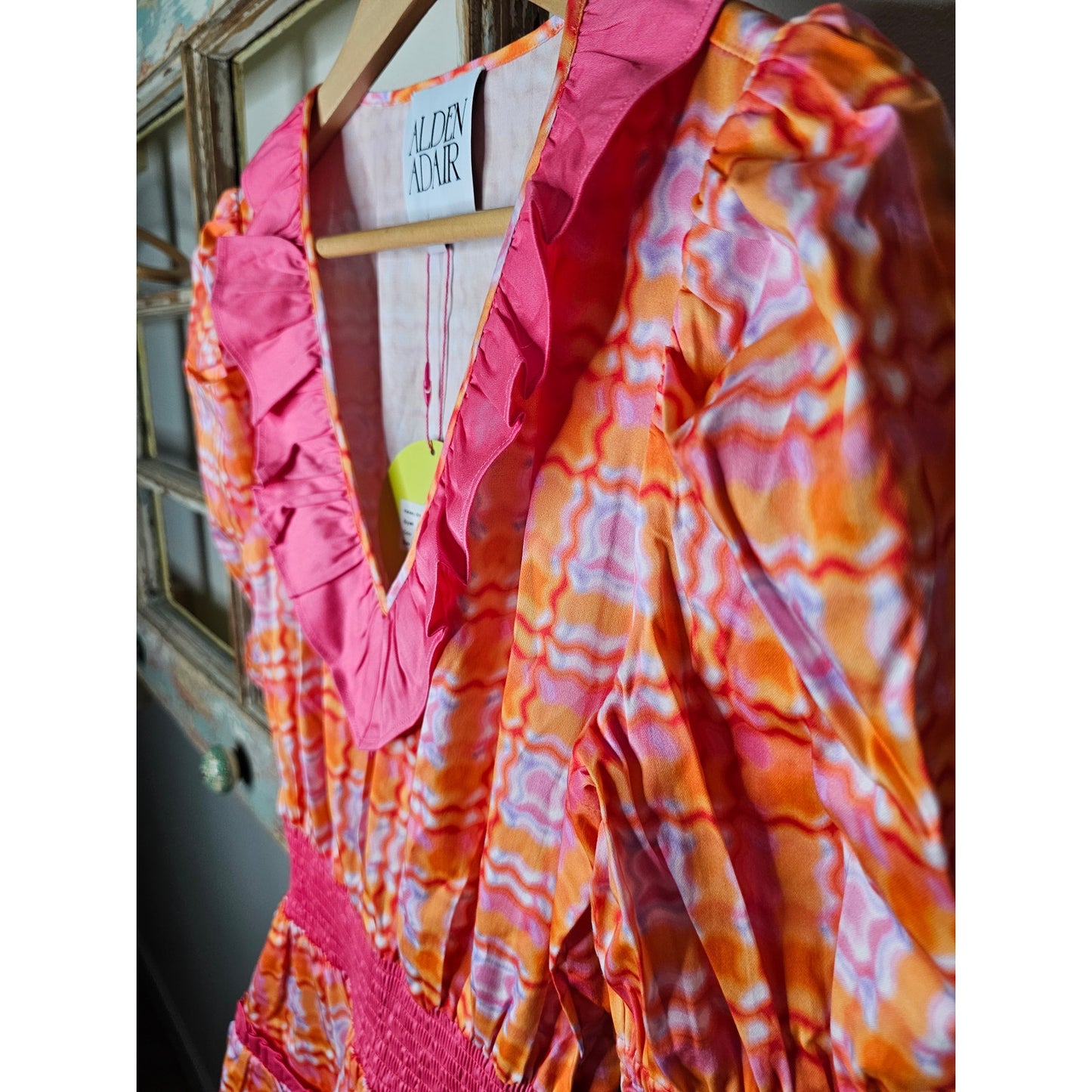 NWT Alden Adair Kelsey Cotton Dress in Retro Plaid Pink/ Orange Ladies size Small