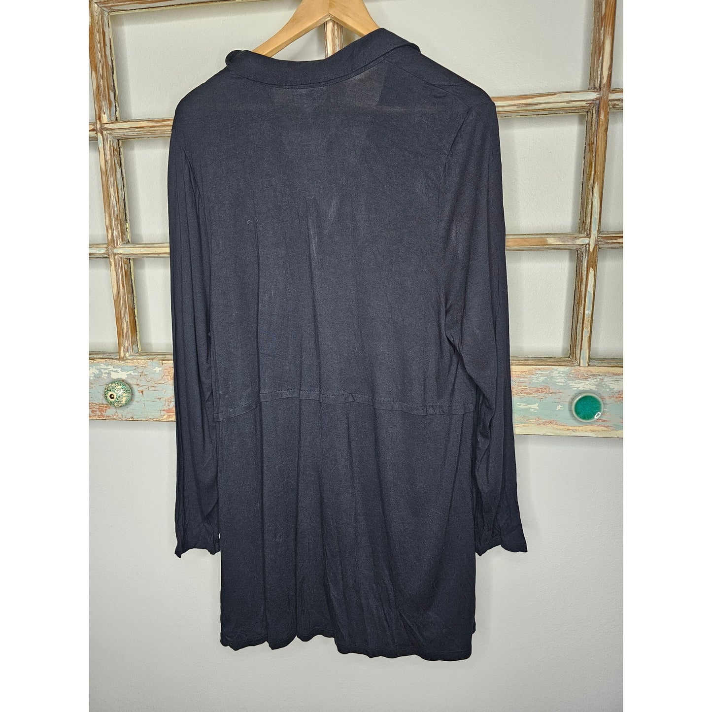 J. Jill Black V-Neck Button Up Tunic Style Ladies Top Size XL