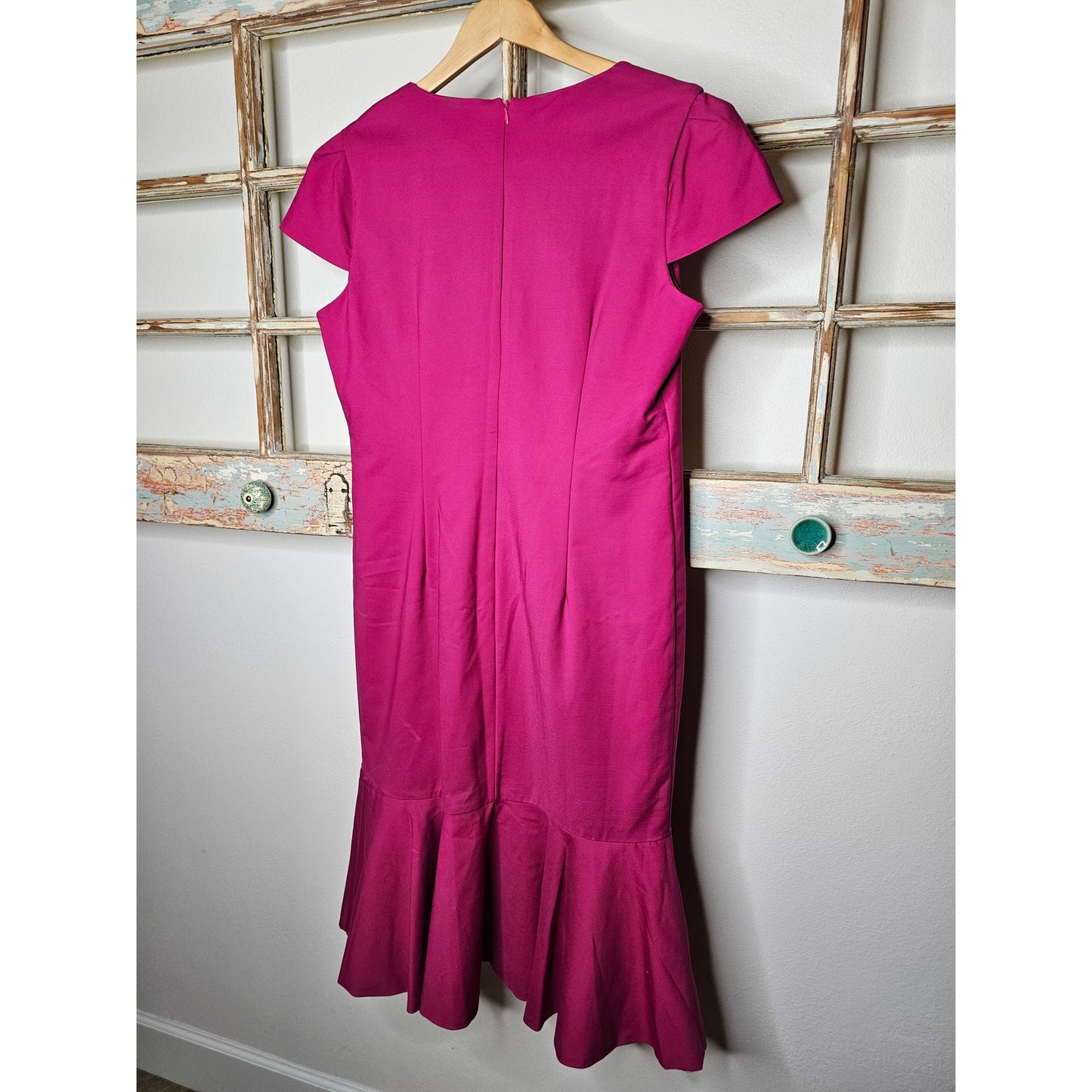 NWT Christian Siriano Magenta Midi Dress with Ruffle Hem Size 14