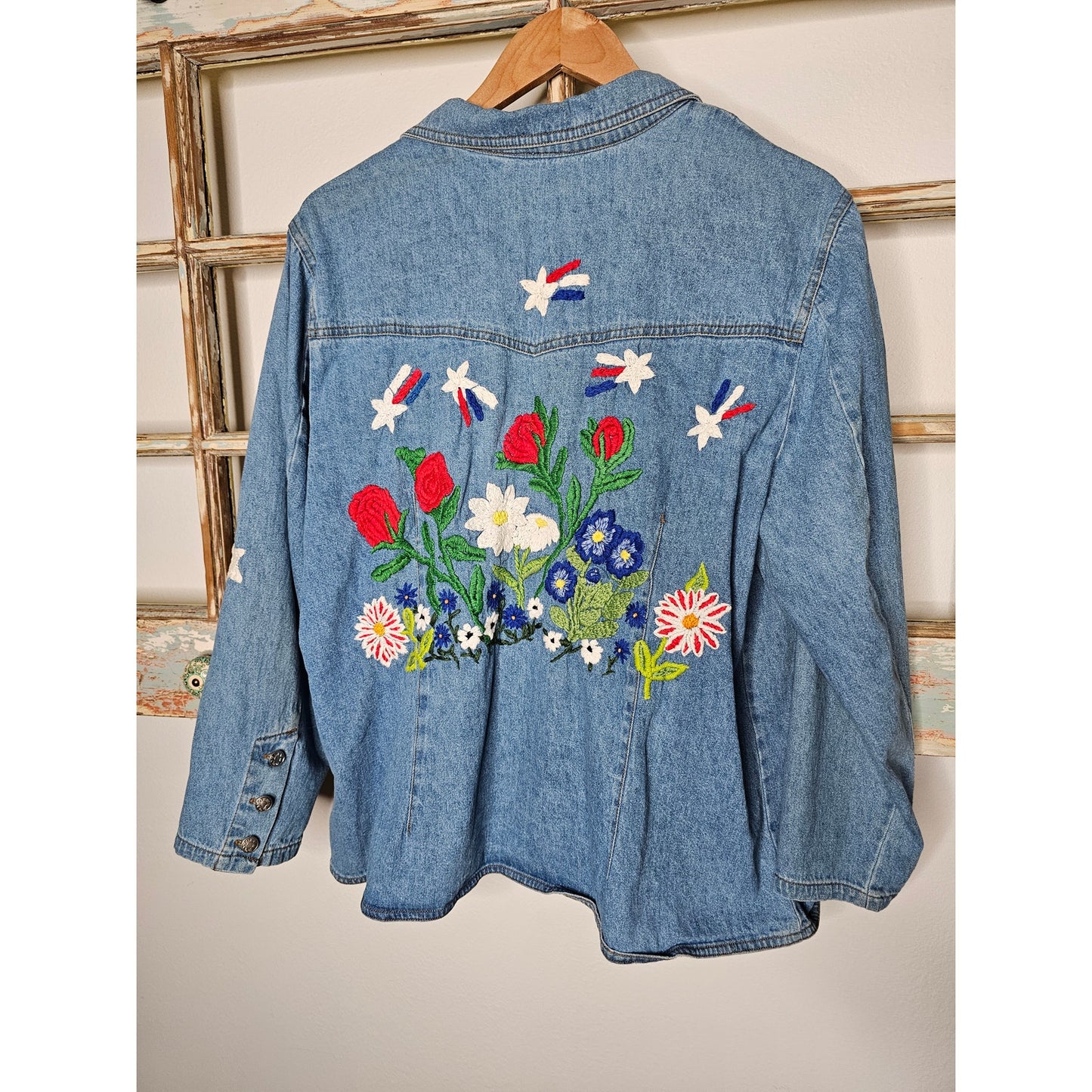 Vintage Denim & Co. Embroidered Blazer W/ Yellow Ribbon/ Solder Military Size 1x
