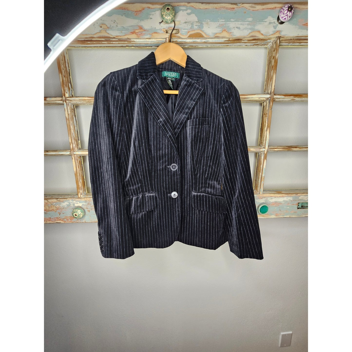 Lauren Ralph Lauren Black Velvet Blazer with Pinstripes Ladies size Small