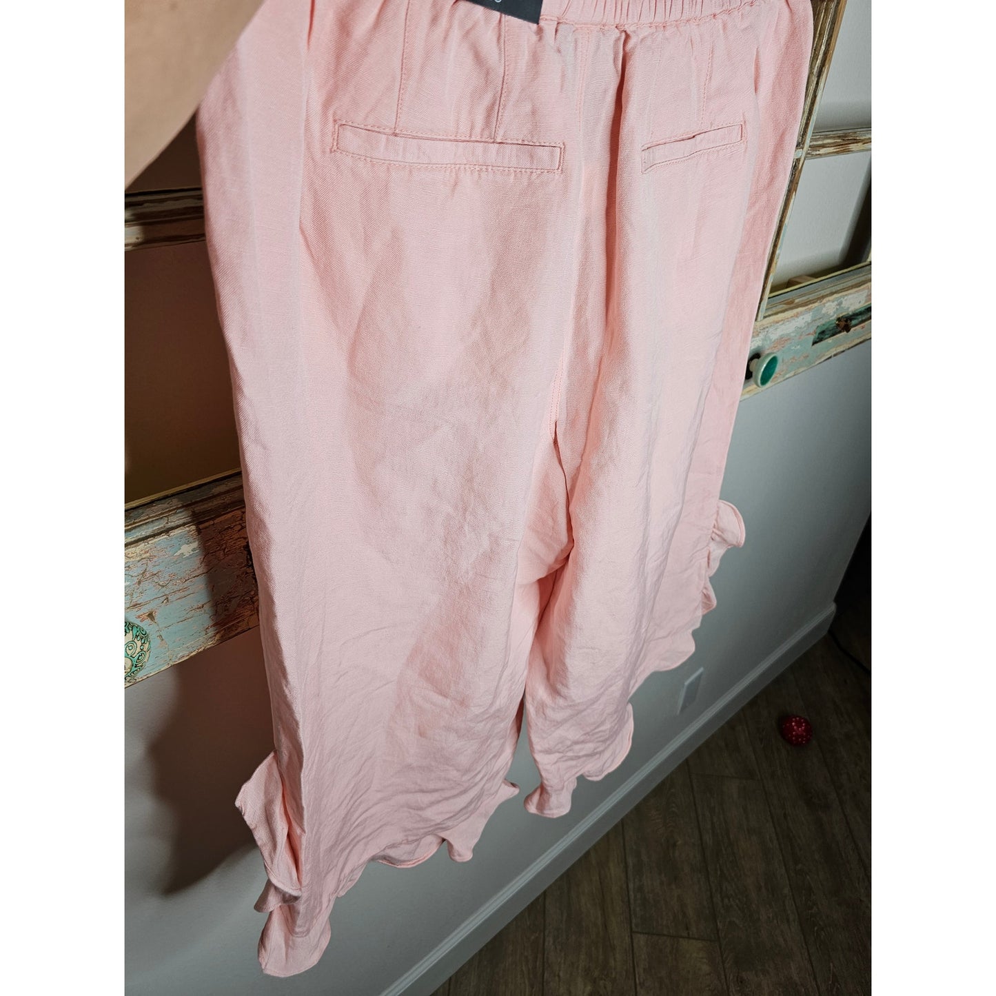 NWT Lane Bryant Peach Linen Ruffle Hem Cropped Pants Size 14/16