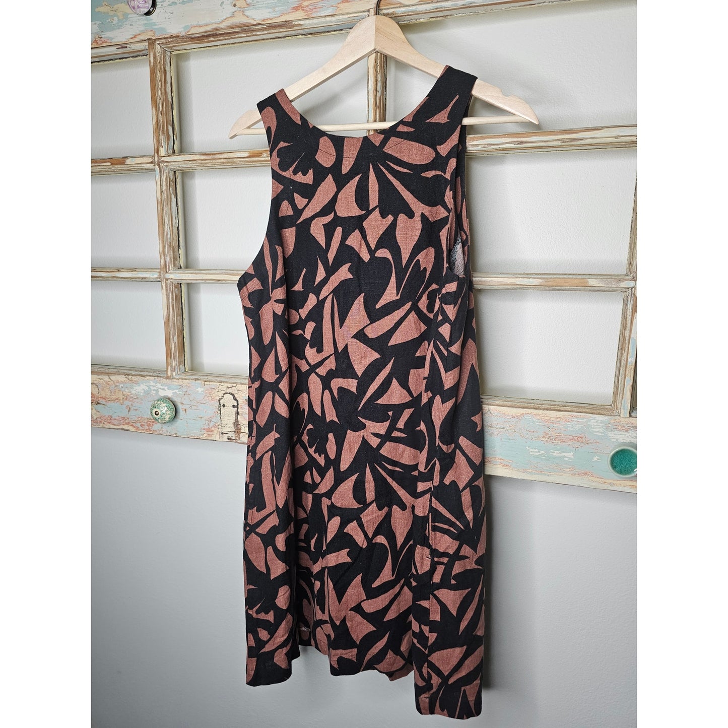 NWT Black/Brown Floral Linen Blend Dress Ladies Size Medium