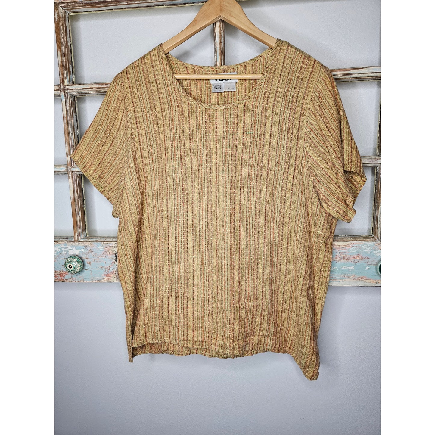 FLAX Linen Short Sleeve Tunic Boat Neckline Top Ladies Size Small