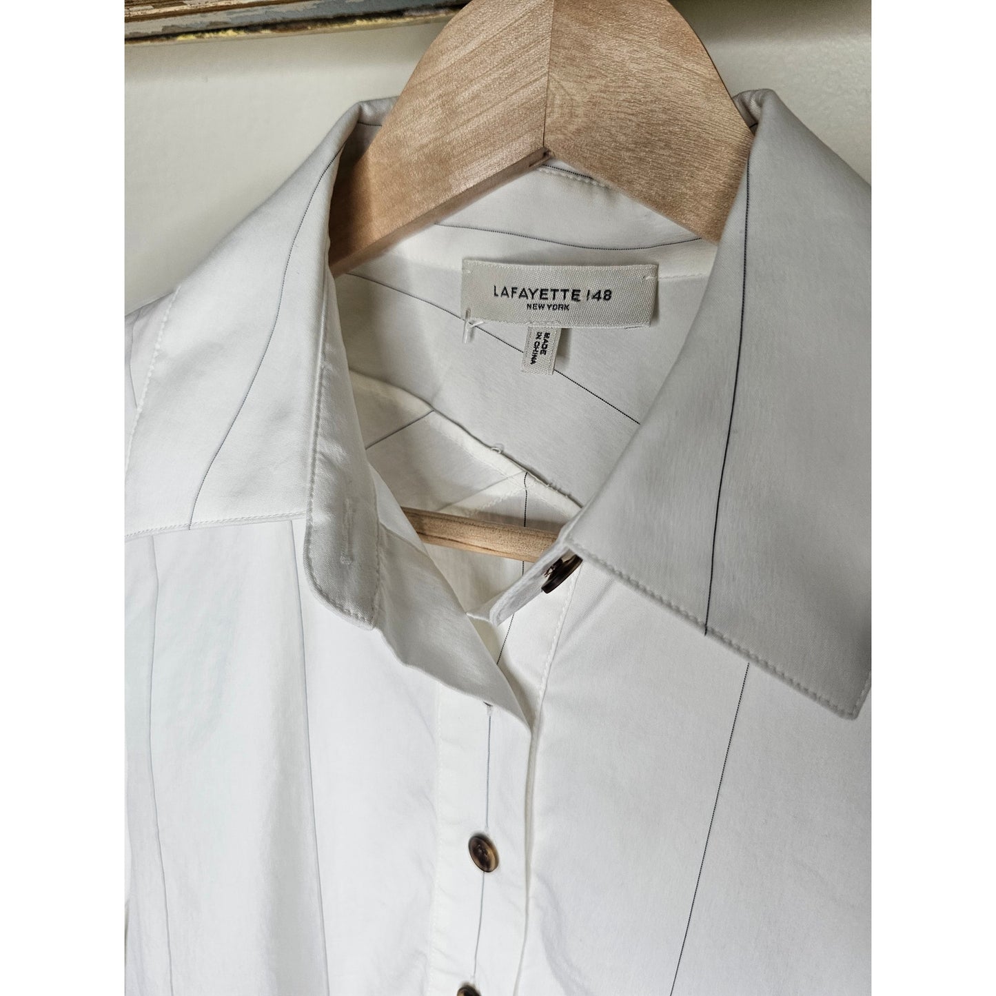 Lafayette 148 New York White Tailored short sleeve Boyd Blouse size XS