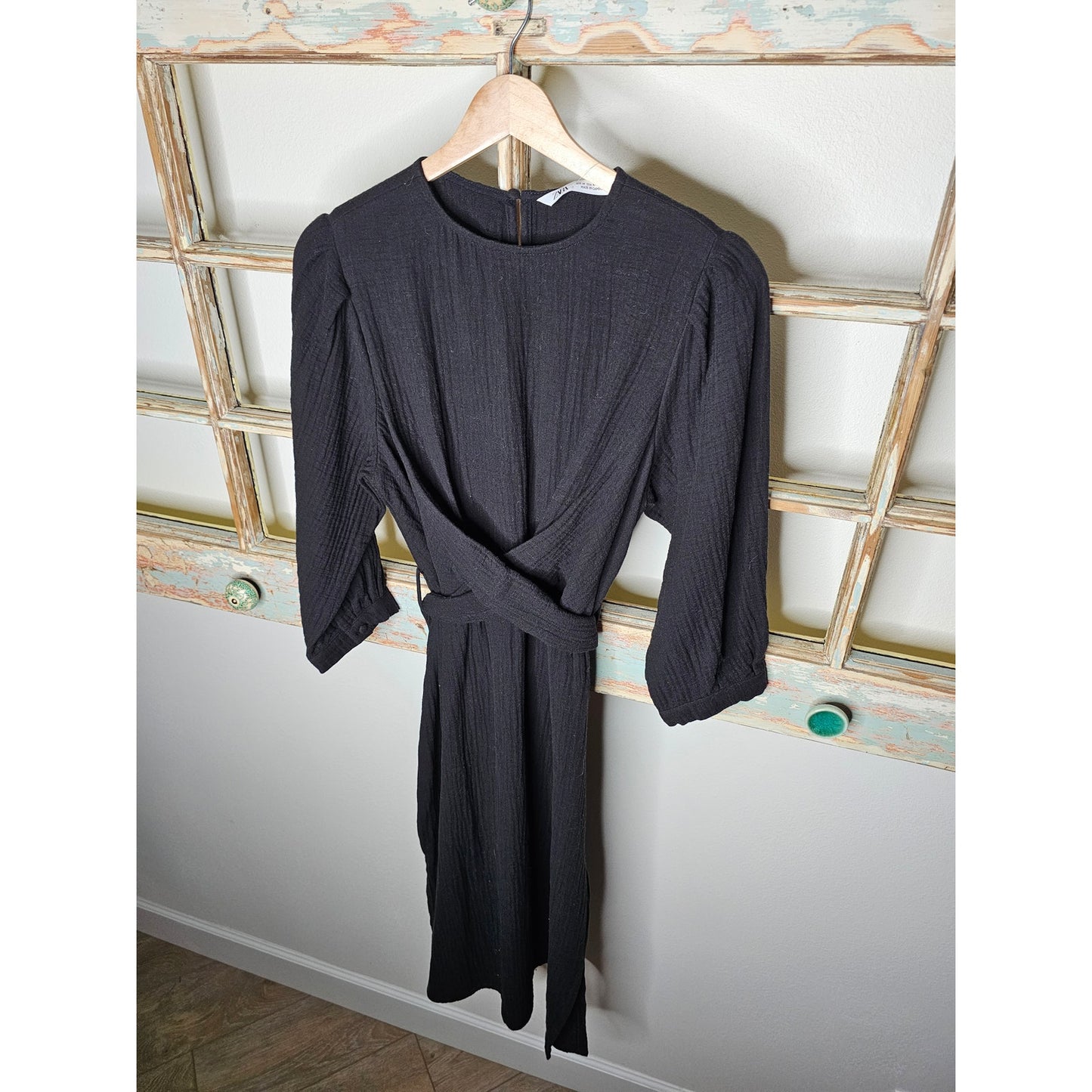 NWT Zara black Long Sleeve Cotton Gauzy Dress Ladies size Medium