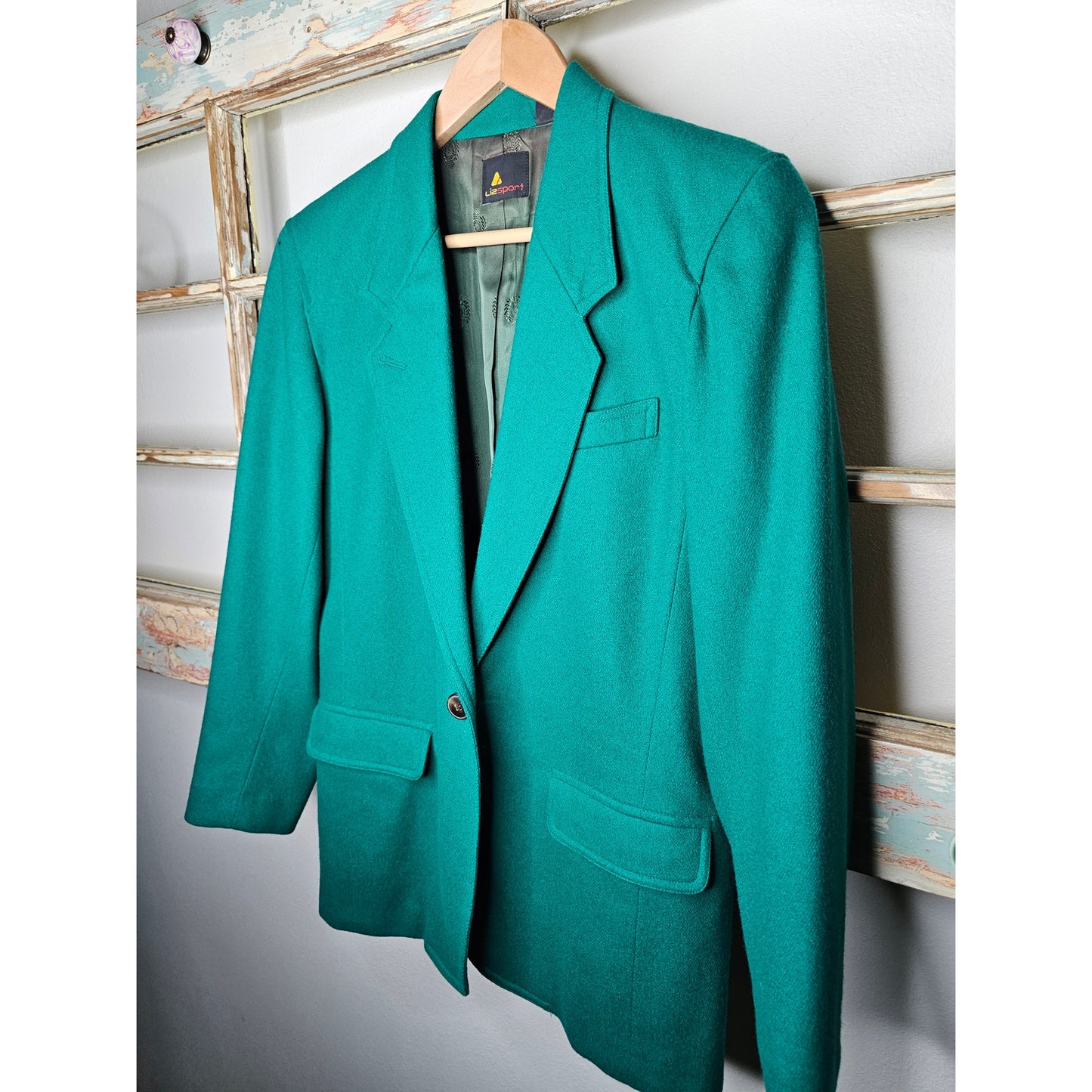 Vintage Liz Wear Blazer Green Wool Ladies Button Front with Pockets size 4