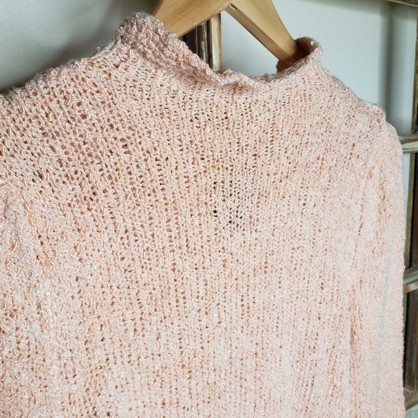 Vintage Light Peach Sweater Ruffles Neckline/ Cuffs ladies size small