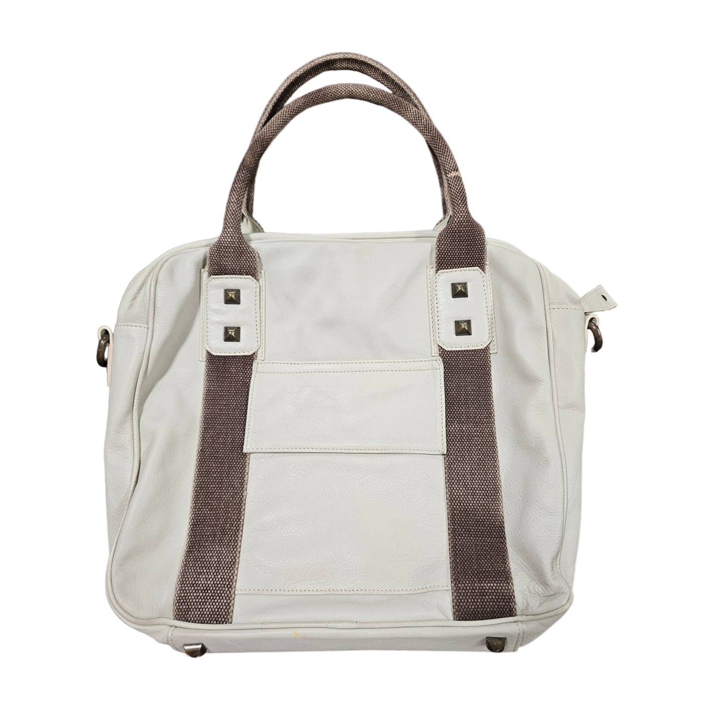 Supple Cream Leather Handbag by Falor with Duck fabric distressed handles