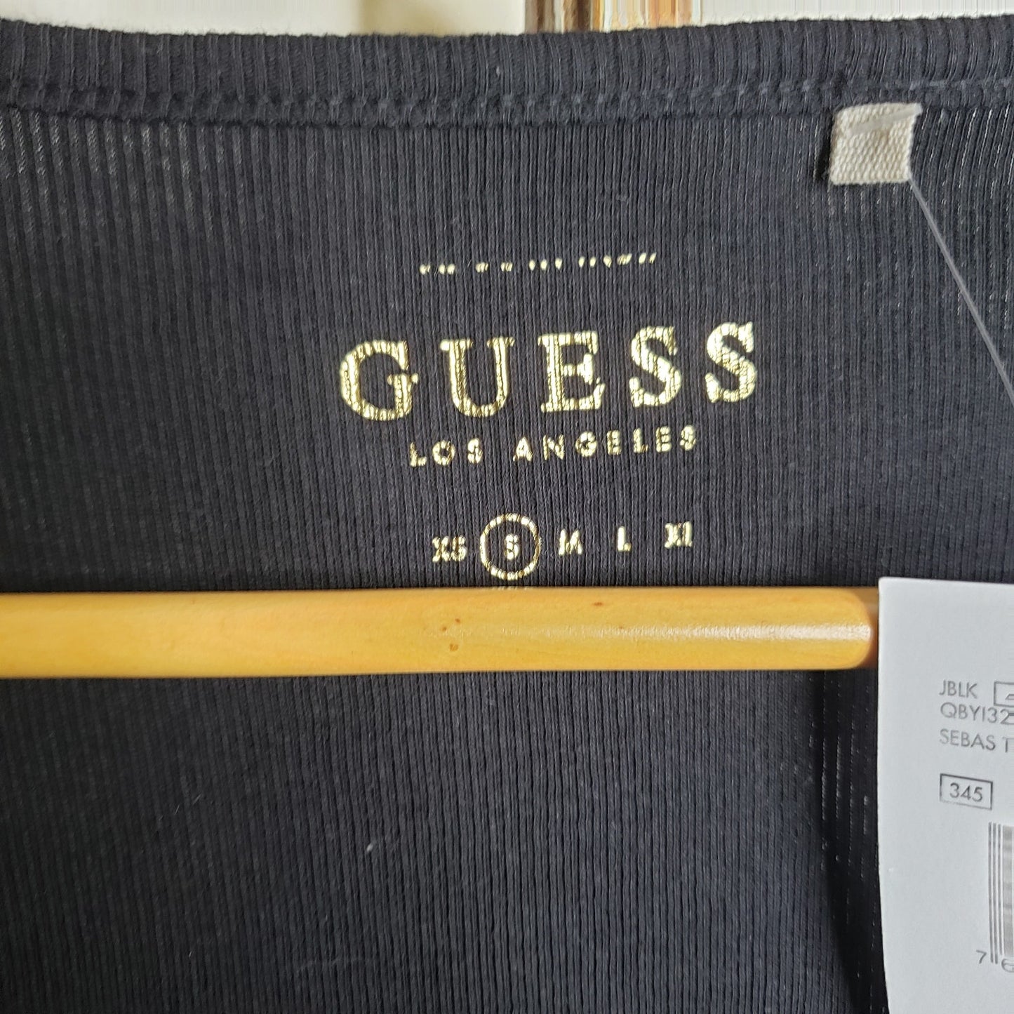 NWT GUESS in gold Logo Black Tank ladies size small