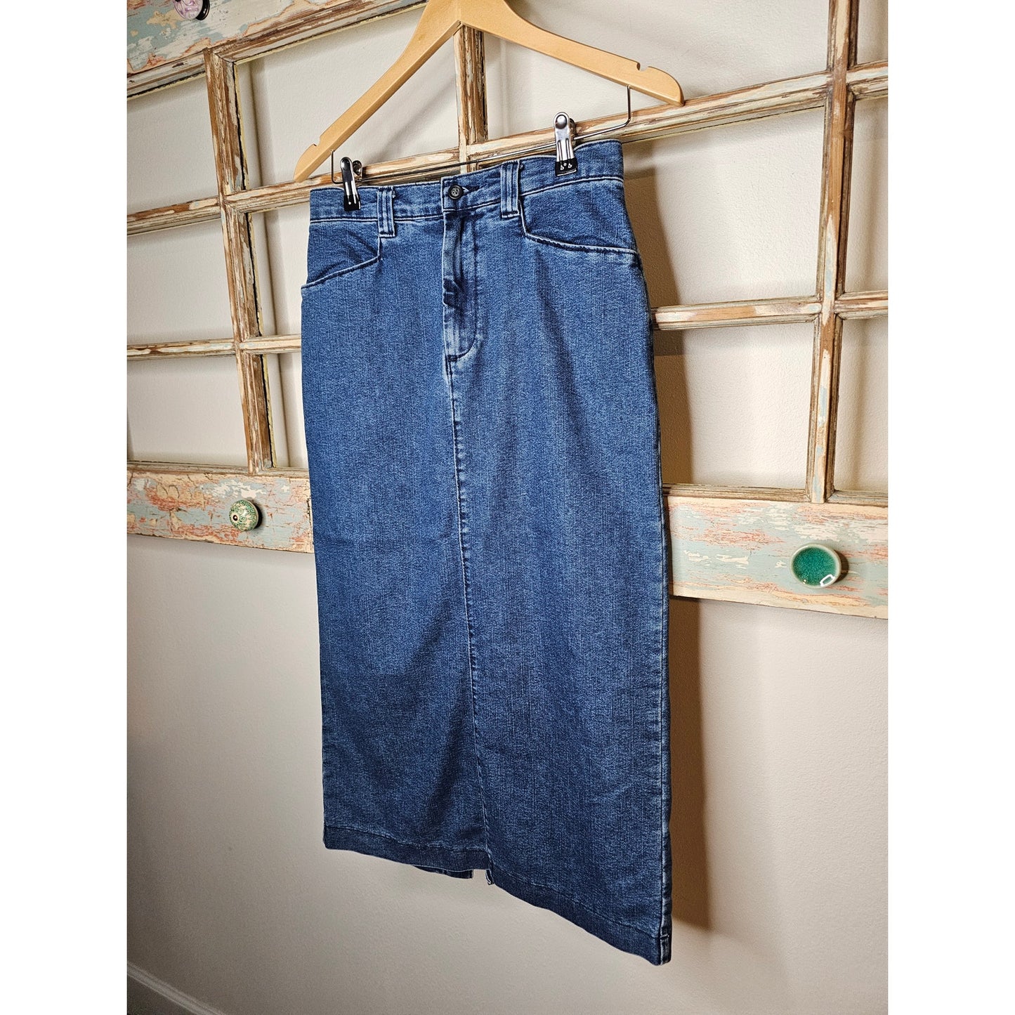 Lee Denim Midi Skirt Ladies size 8P with back slit