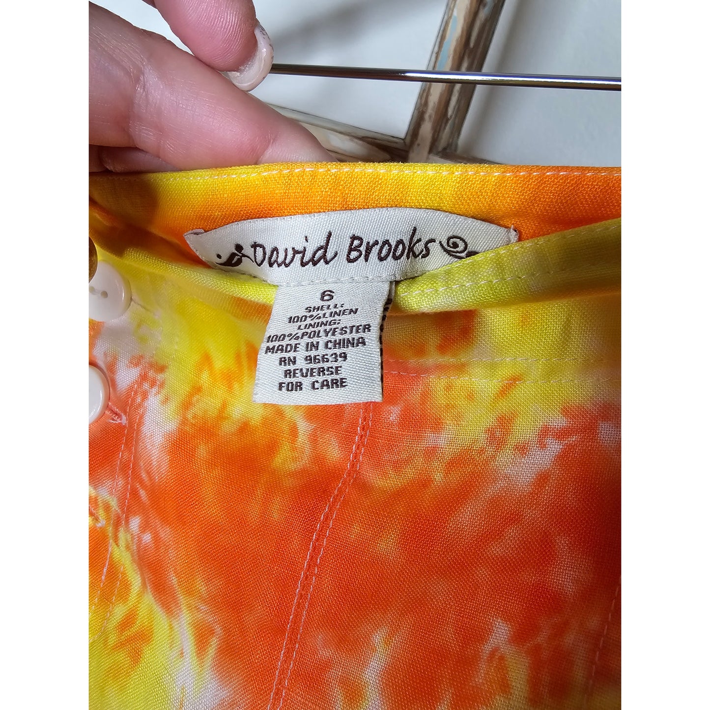 Linen Tie Dye Ladies Midi lined skirt In Yellow/ Orange by David Brooks Size 6
