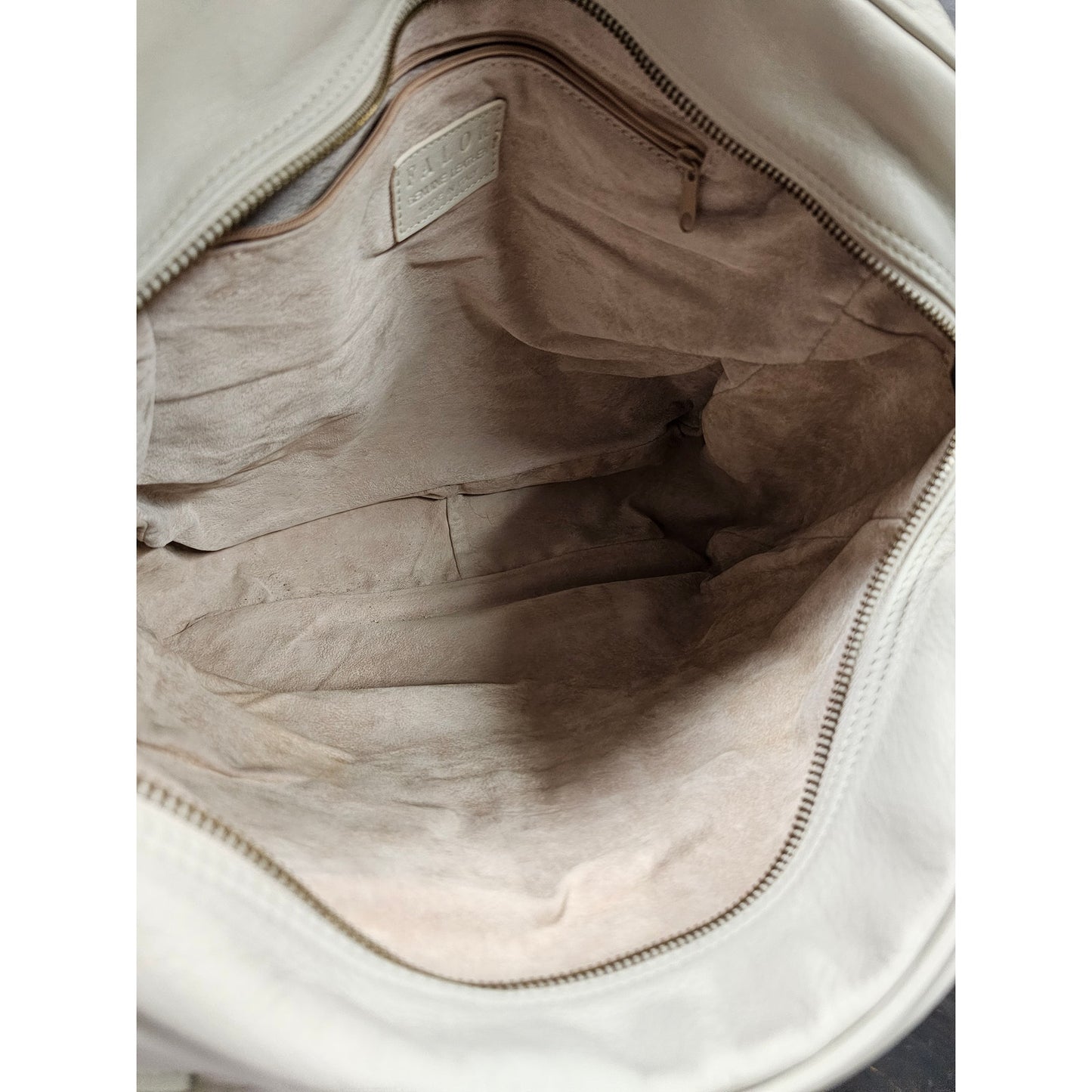 Supple Cream Leather Handbag by Falor with Duck fabric distressed handles
