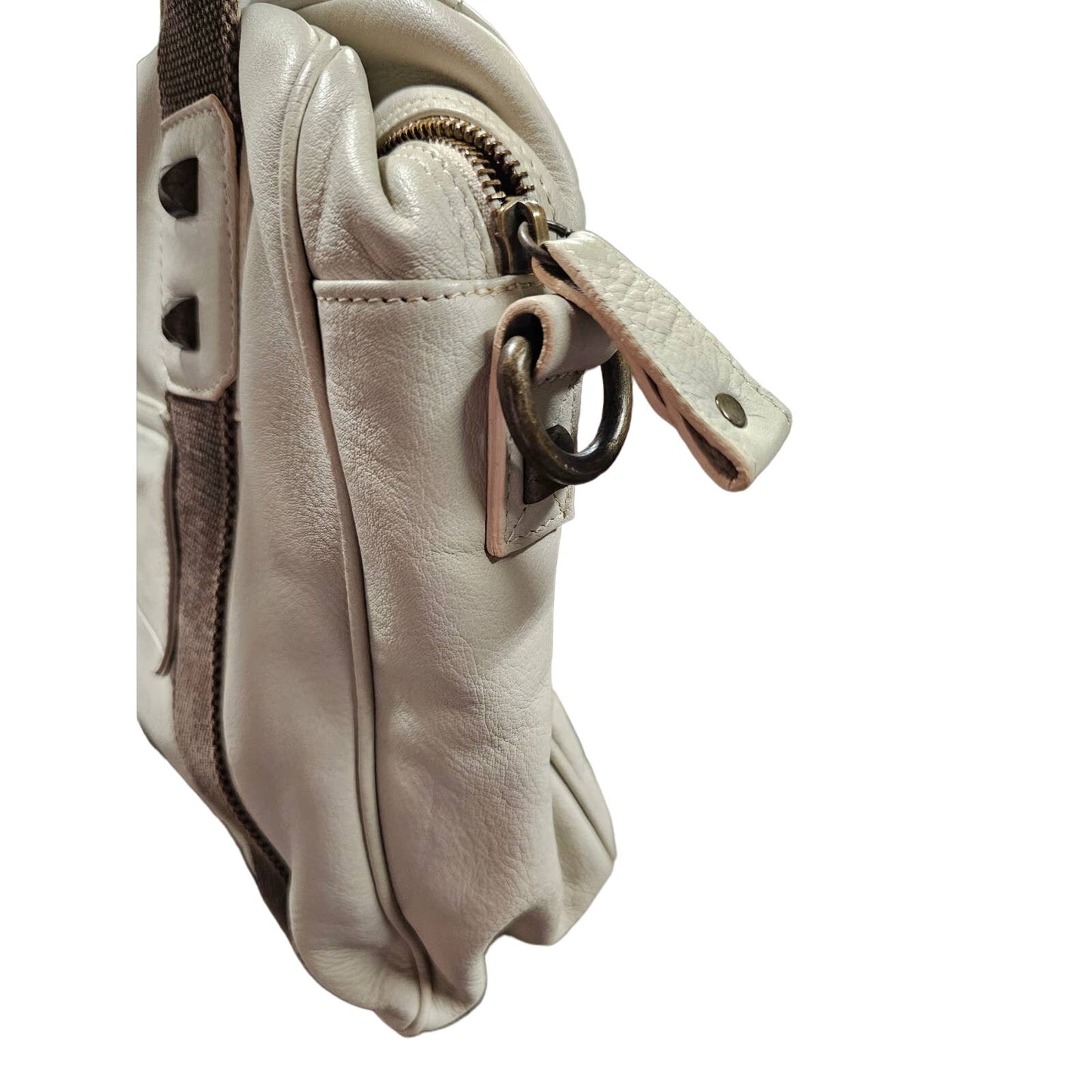 Supple Cream Leather Handbag by Falor with Duck fabric distressed handles