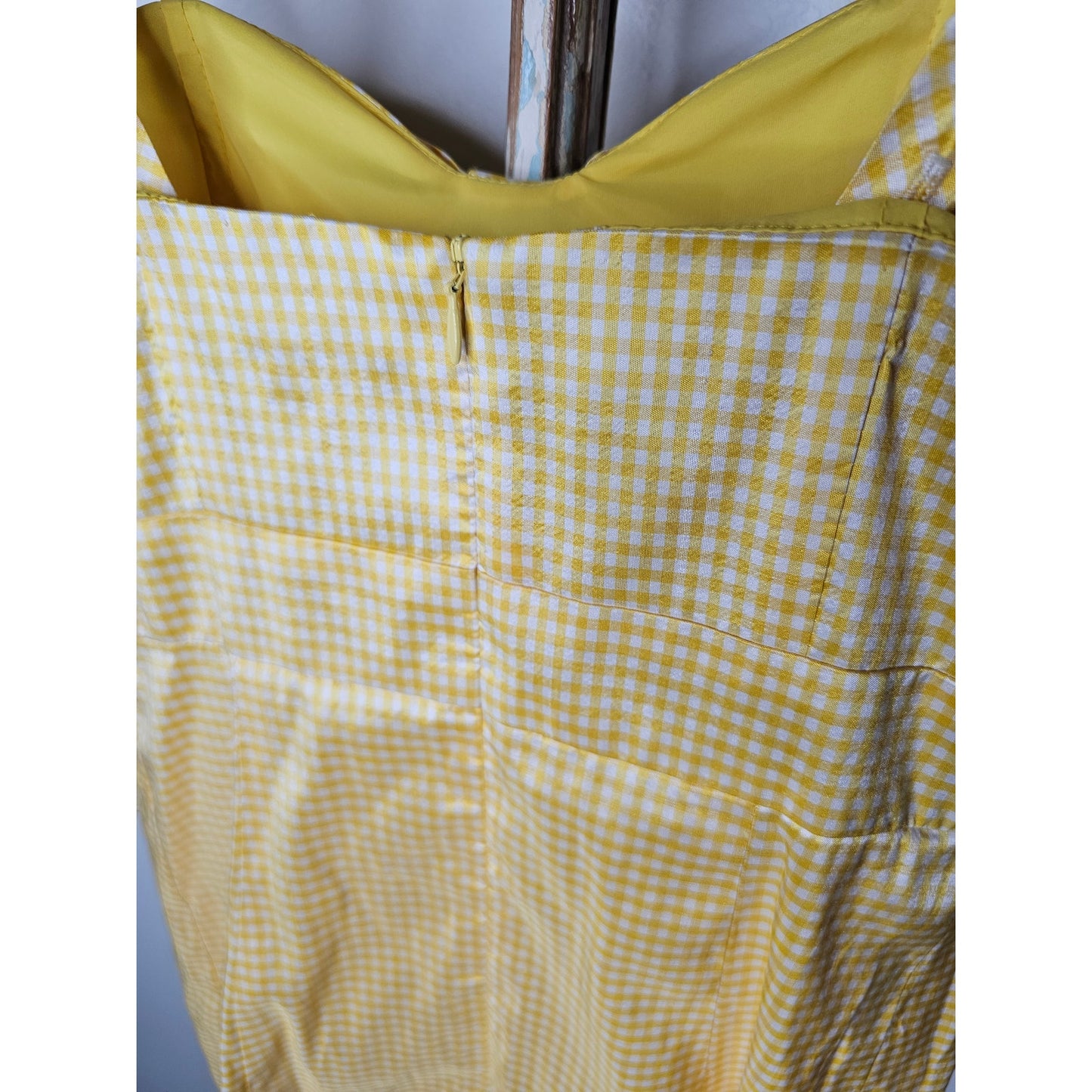 Nanette Lapore 100% Silk Yellow Gingham Bow Dress Size 2
