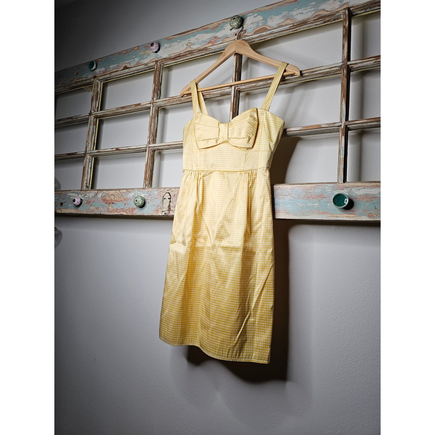 Nanette Lapore 100% Silk Yellow Gingham Bow Dress Size 2