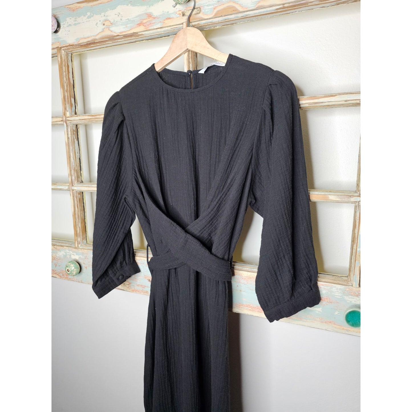 NWT Zara black Long Sleeve Cotton Gauzy Dress Ladies size Medium