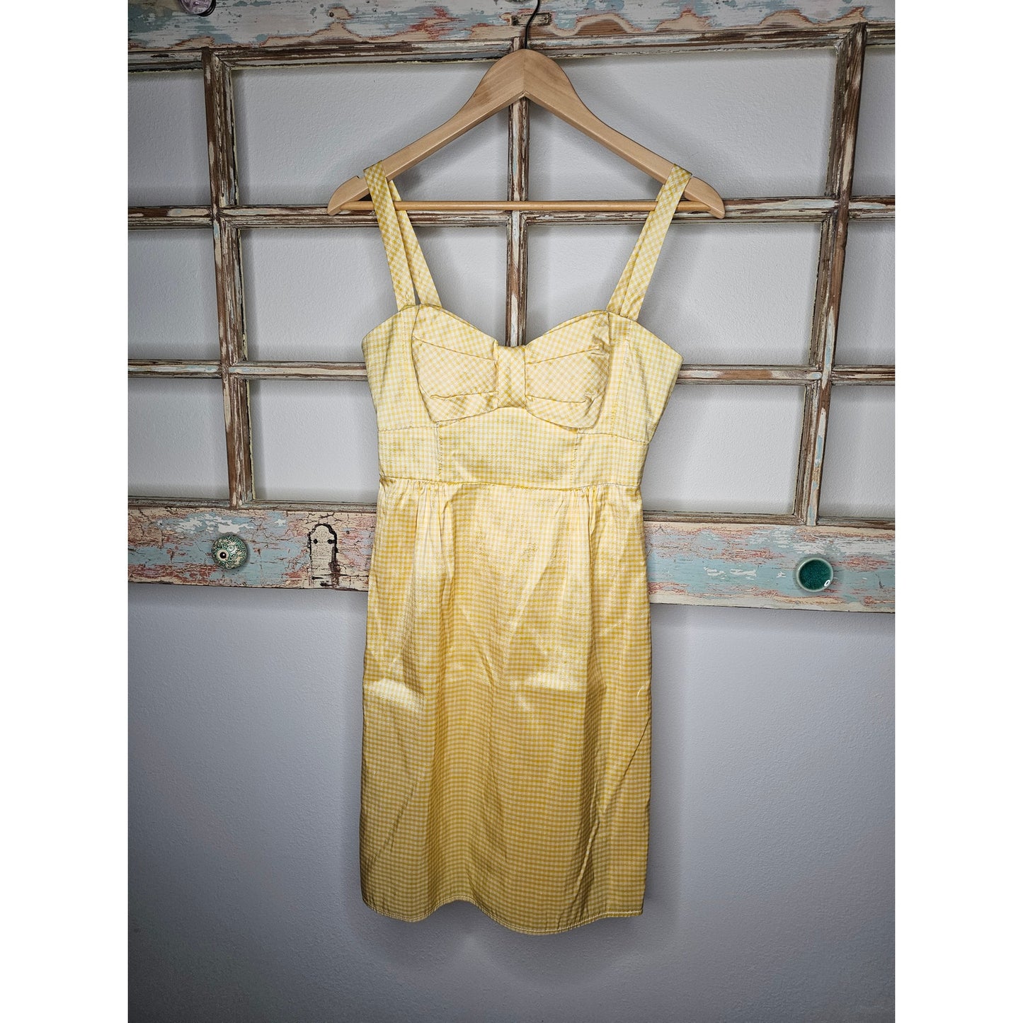 Nanette Lapore 100% Silk Yellow Gingham Bow Dress Size 2