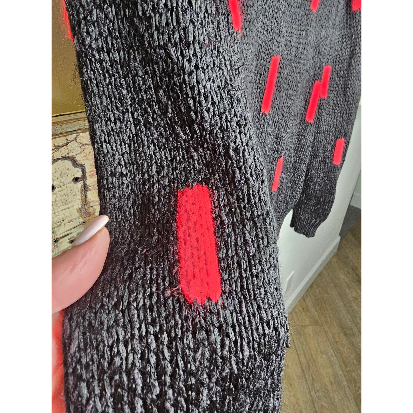 Vintage Buttery Soft Black & Red lighter weight Sweater Size 42 / 12