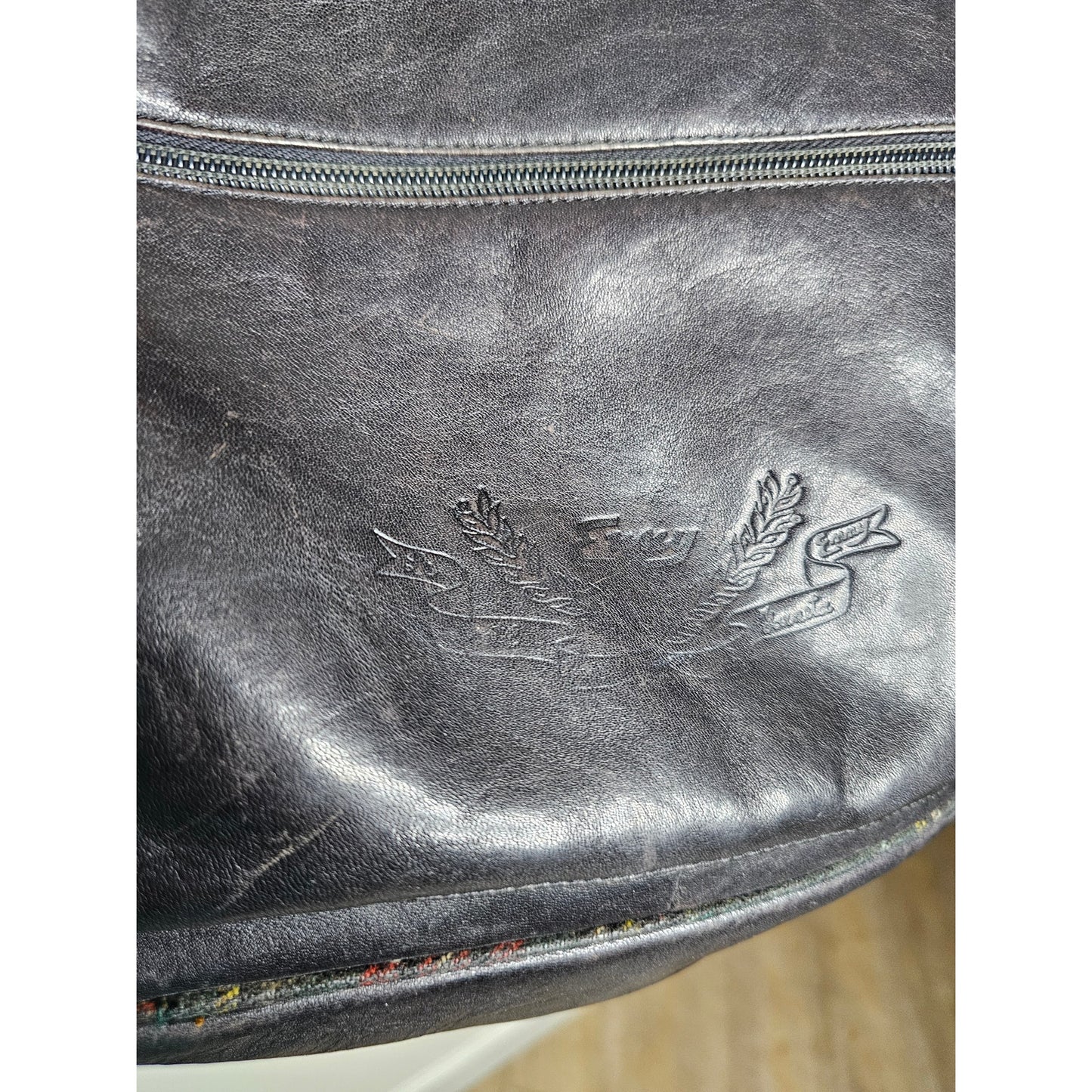Vintage Black Leather Shoulder Bag with Plaid Contrast Unisex bag by Envy