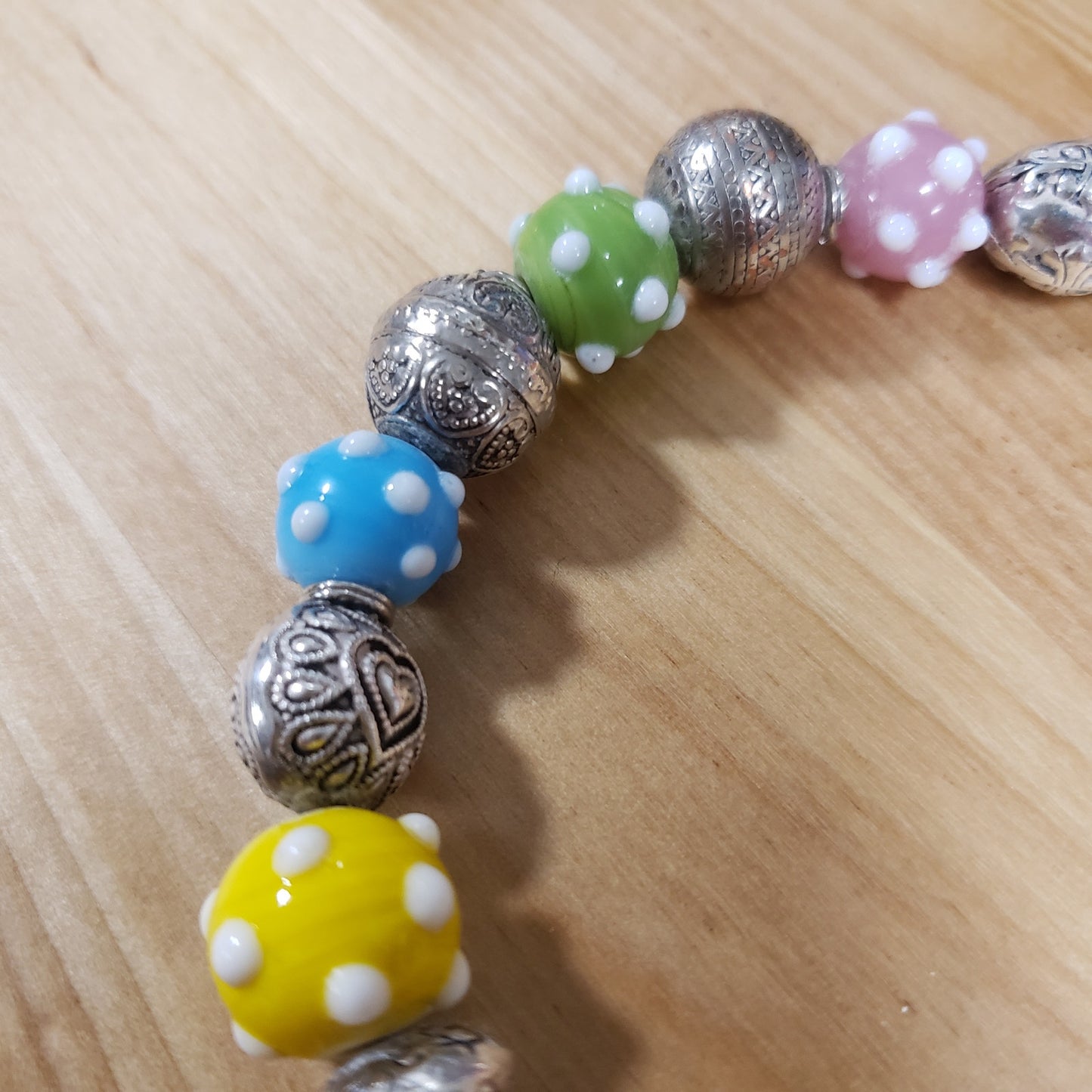 Chunky Blown glass & Silver 9" Toggle bracelet
