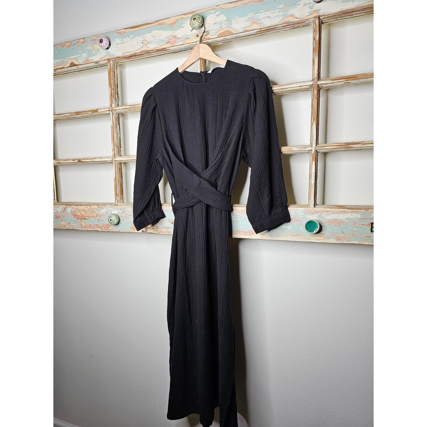 NWT Zara black Long Sleeve Cotton Gauzy Dress Ladies size Medium