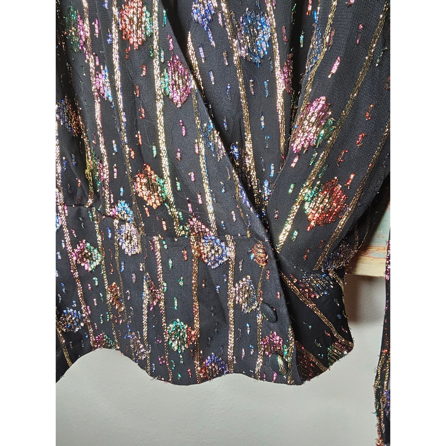 Vintage Lizzy & Johnny Wrap Blouse with Metallic Ladies size 16