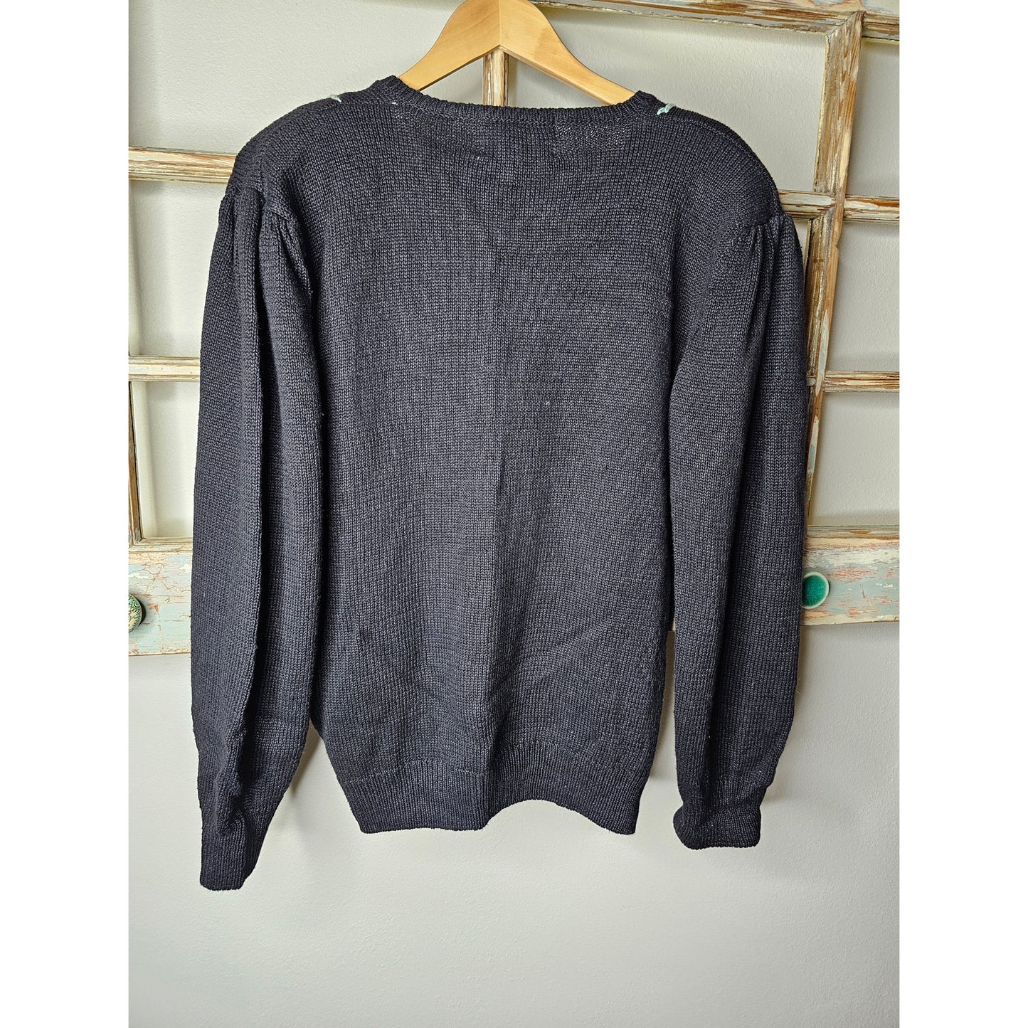 Vintage Gitano Black Sweater with Crochet flowers Ladies Size XL