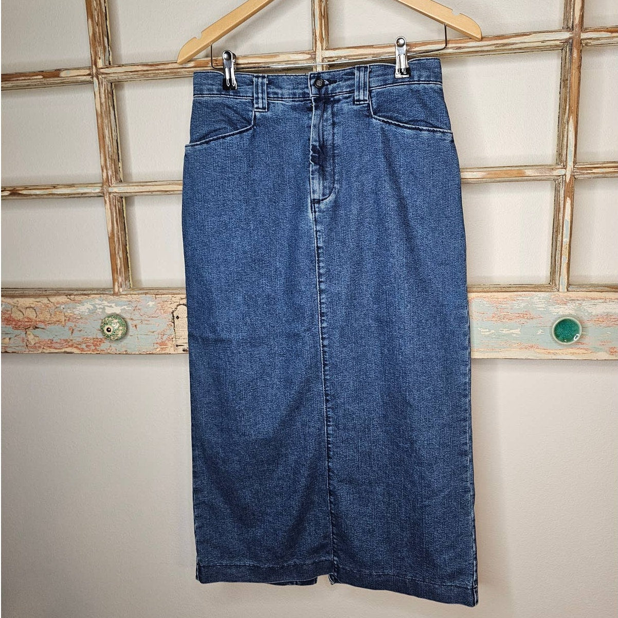 Lee Denim Midi Skirt Ladies size 8P with back slit
