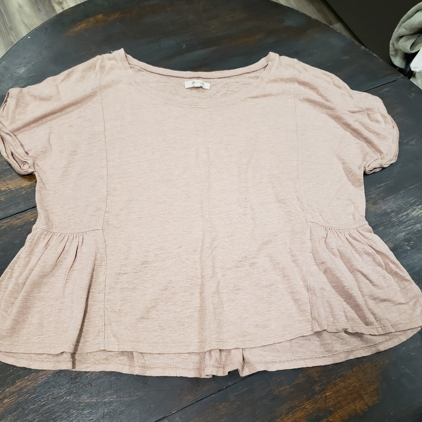 Madewell short sleeve top in rose shade with peplum in size medium