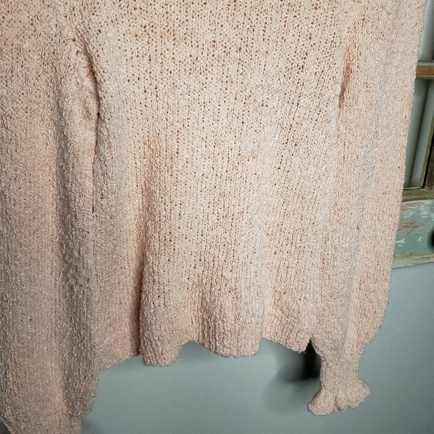 Vintage Light Peach Sweater Ruffles Neckline/ Cuffs ladies size small