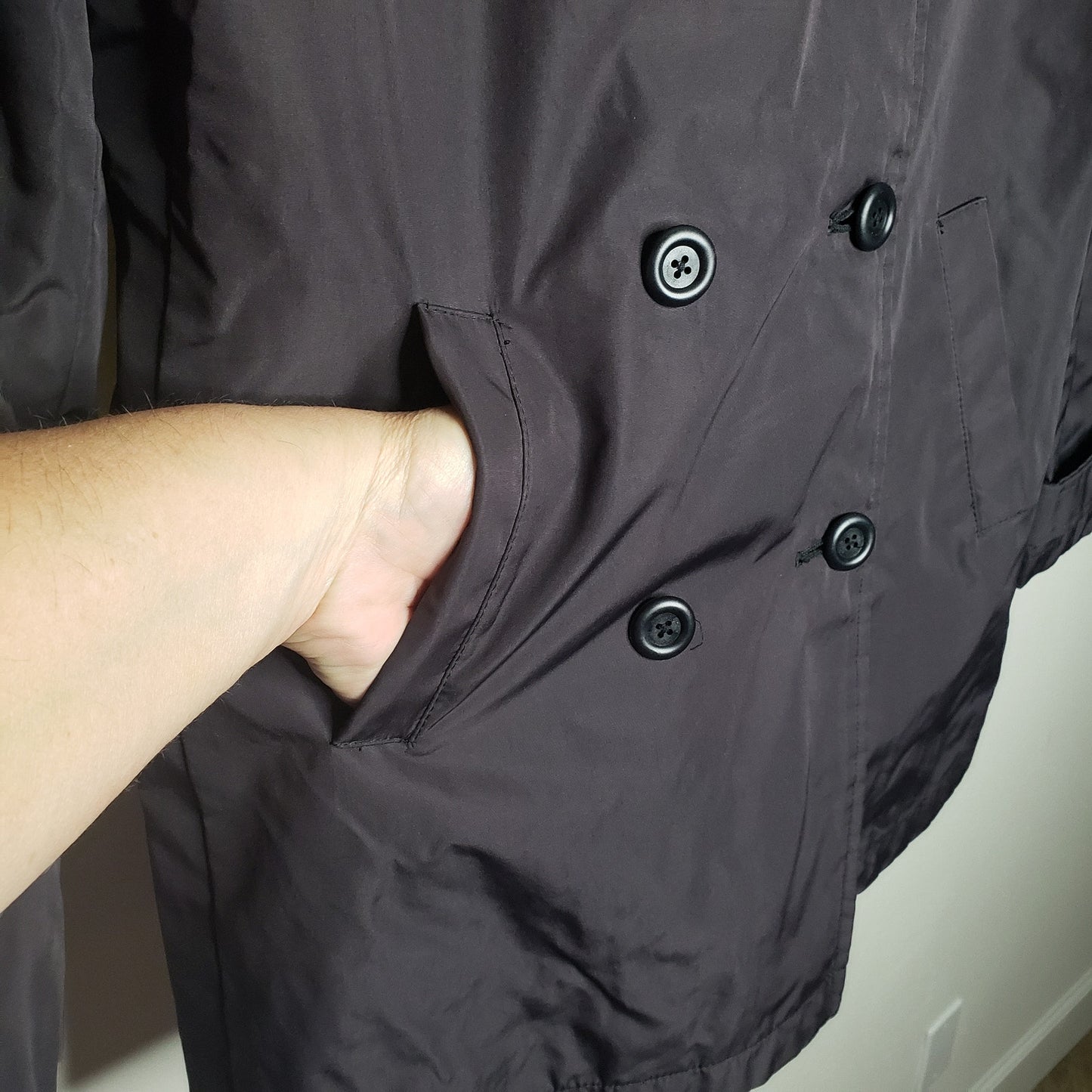 Gap NWOT Black Sporty Double-Breasted Raincoat size XS
